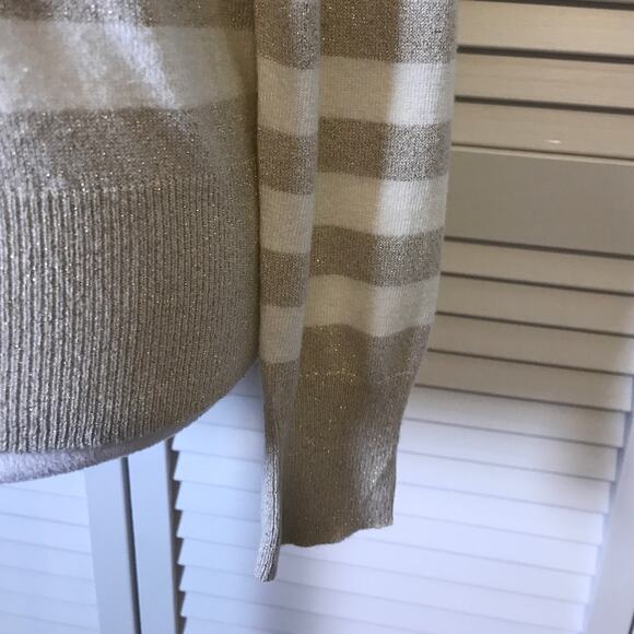 Worthington White Gold Striped Round Neck Long Sleeve Sweater L - Picture 6 of 6